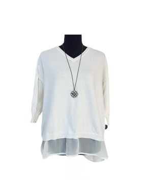 #50 VENUS ~ White Lightweight Layered Blouse with Sheer Hem and Tie Up Back